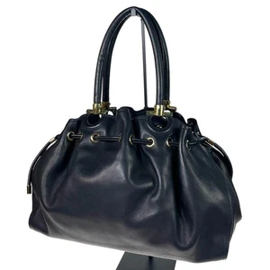 Borsa Salvatore Ferragamo Gancini tote bag coulisse pelle nera usata ottima+ - Foto 1 di 12