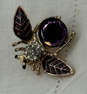 Schöne GT große lila RS kleine runde RS auf dem Rücken fliegender Käfer Brosche Anstecknadel - Bild 1 von 5