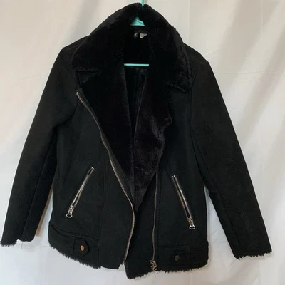 Разделенный H & M женщин черный искусственного меха замши зимнее пальто размер 6 25» длиной - Изображение 1 из 4