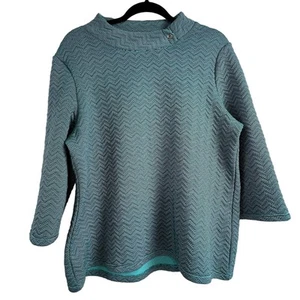 Weekends by Chico's Teal Chevron 3/4 Sleeve Size 12 (2) Comfort Stretch Travel - Picture 1 of 11