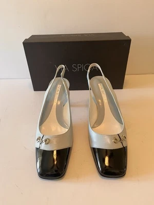 Novo na caixa Sapatos de Salto Via Spiga Celeste Azul Claro Preto 9 M - Imagem 1 de 4