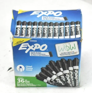 Marcadores de borrado en seco Expo de bajo olor negro paquete de valor de 36 unidades conjunto de puntas de cincel - Imagen 1 de 12