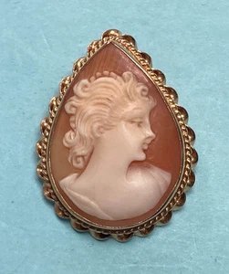 Antico ciondolo spilla cammeo dama intagliato in oro giallo 14 carati Art Nouveau ~ 8 - Foto 1 di 7