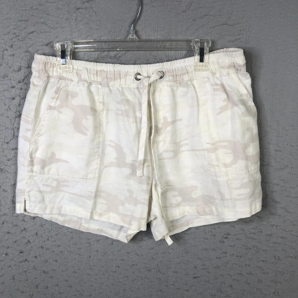 Sanctuary Shorts Womens Large White Beige Linen Camo Drawstring Pockets Pull On - Image 1 of 4