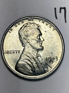 1943-D LINCOLN WHEAT CENT, STEEL CENT, "BU" CONDITION COIN, #17 - Picture 1 of 2