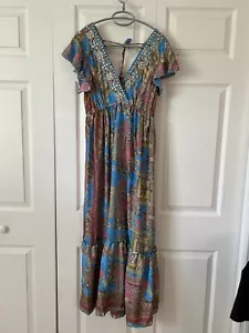 Bigg Bull Silk Maxi Boho Festival Beach Indian Embellished Tassel Dress Small - Picture 1 of 12