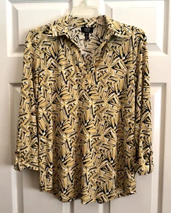 NWT Jones New York Womens SM Stretch Knit, 3/4 Sleeve, V-Neck, Yellow Blouse Top - Picture 1 of 9