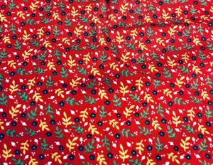 VTG Ditzy CALICO RED w/ Yellow Green Blue White Florals Cottagecore 21'X15" - Picture 1 of 6