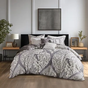 Madison Park 6 Piece Contrasted Color Cotton Sateen Printed Duvet Cover Set - Picture 1 of 45