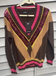 Ottod’Ame Womens SWEATER Size 8 Pink SEQUINS V-Neck NWT Italy - Picture 1 of 8