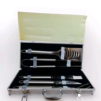 5 Piece BBQ Stainless Steel Tool Set with Carrying Case New Never Been Used - Image 1 of 4