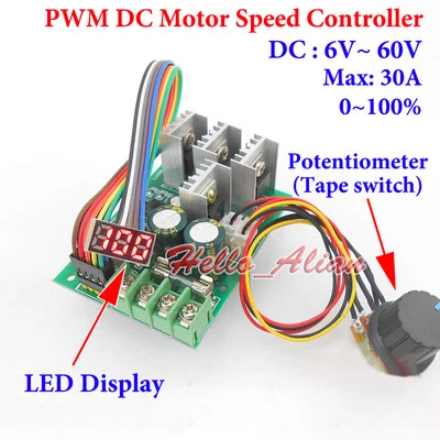 DC 6-60V 12V 24V 36V 48V 30A PWM DC Motor Speed Controller Regulator LED Display - Image 1 of 4