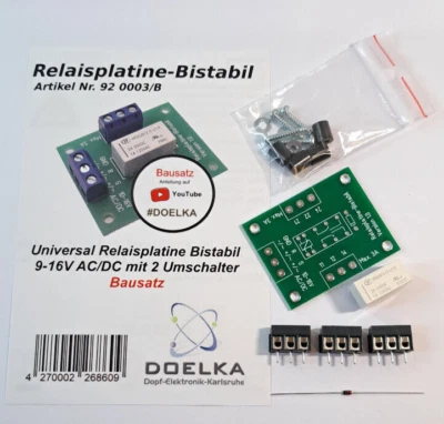 Universal Relaisplatine Bistabil 9-16V AC/DC mit 2 Umschalter Bausatz - Imagen 1 de 3