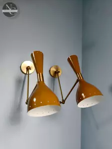 Set of 2 Brown Wall Sconce Mid Century 1950's Italian Stilnovo Sconce Lighting - Picture 1 of 4