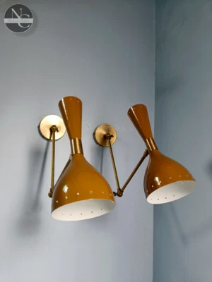 Set of 2 Brown Wall Sconce Mid Century 1950's Italian Stilnovo Sconce Lighting - Image 1 of 4