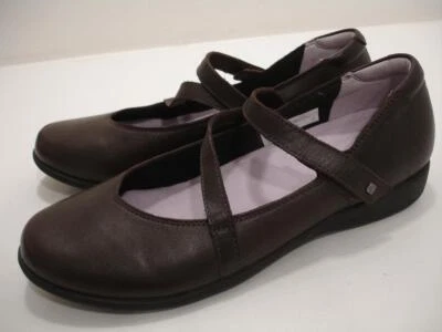 Women's 9 D W Wide Aravon Abbey Brown Leather Mary Jane Shoes Loafers Adjustable - Image 1 of 4