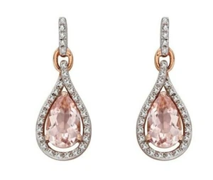 Morganita y Diamante Pendientes 9ct Oro Rosa 375 Contraste Británico Hecho - Imagen 1 de 4