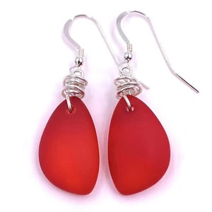 Orecchini Vetro Mare Tramonto con Nodo Fatti a Mano su Ganci Argento Sterling di Aimee T - Foto 1 di 7