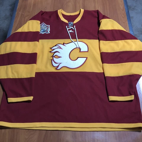 Reebok Calgary Flames 2011 NHL Heritage Classic Hockey Jersey Red Yellow XXL 2XL Cover