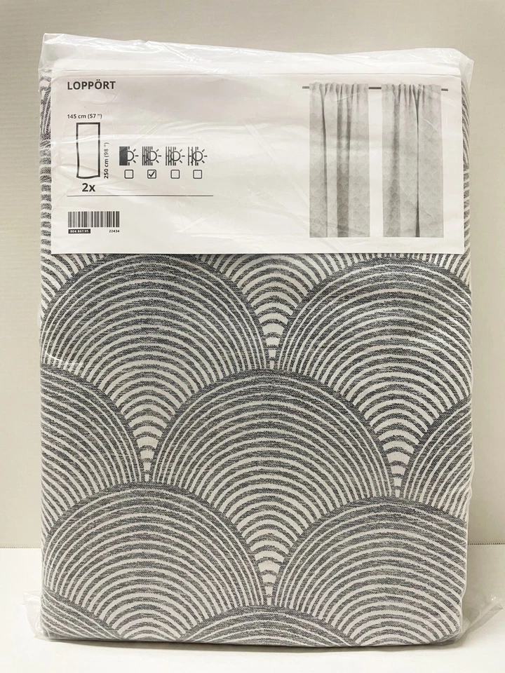 Ikea LOPPÖRT Room darkening curtains 1 pair stripe/gray 57x98" 804.867.95