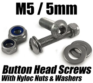 M5 / 5mm Button Head Screws w/ Nyloc Nuts & Washers Socket Bolts Stainless Steel - Picture 1 of 1