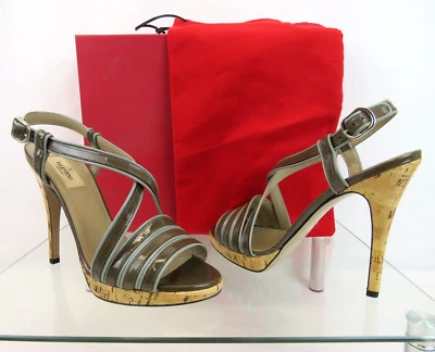 SANDALIAS DE SALÓN VALENTINO GRIS TOPO CON TIRAS CHAROL CORCHO PLATAFORMA 39.5 Foto 1 de 4