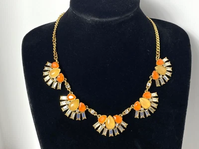 Ann Taylor Gold Tone Necklace With Orange Yellow Clear Stones Hook Close - Image 1 of 4