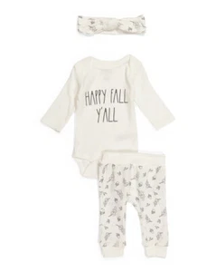 Juego de pantalones Rae Dunn Baby Happy Fall Y'all con diadema 6-9M letras negras NUEVO - Imagen 1 de 2