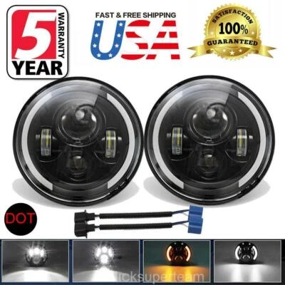 2X 7 Inch Round LED Headlights Black for Jeep JK TJ Porsche 911 912 914 928 944 - Image 1 of 4