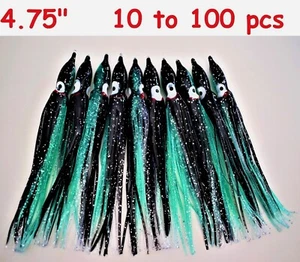 10 - 100 Stck. 4,75 Zoll Hoochies Tintenfisch Röcke Octopus Trolling Köder grün silber schwarz - Bild 1 von 2