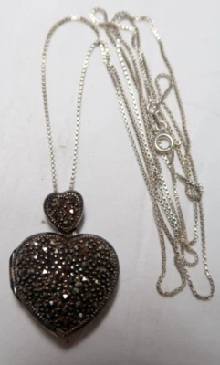 VINTAGE DESLUMBRANTE MEDALHÃO DE CORAÇÃO MARCASSITA PRATA ESTERLINA ~ MOLDURA ~ COLAR - Imagem 1 de 4