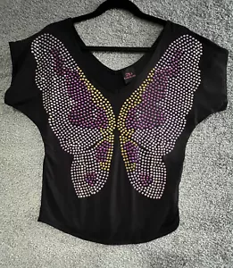 Y2K BEBE Nieten Pailletten Top Damen Größe Medium Schmetterlingsdetail weich neu - Bild 1 von 9