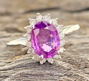 14K GOLD - PINK SAPPHIRE & DIAMOND RING - size 6 or L - valued at $6,120 - Picture 1 of 10