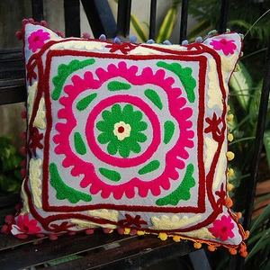 Home Decor Floral Suzani Pillow Cases Woolen Embroidered Cushion Cover Uzbek 16" - Picture 1 of 5