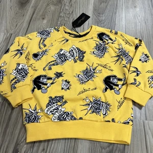 Ed Hardy Happy To Live Freedom Pullover Sweatshirt Boys Size 6Y Yellow NWT - Picture 1 of 4