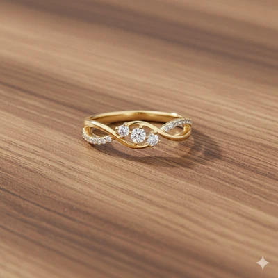 Anillo de compromiso de oro amarillo de 14 quilates redondo 0,25 quilates banda de diamantes creada en laboratorio 4 4,5 5 6 Foto 1 de 4