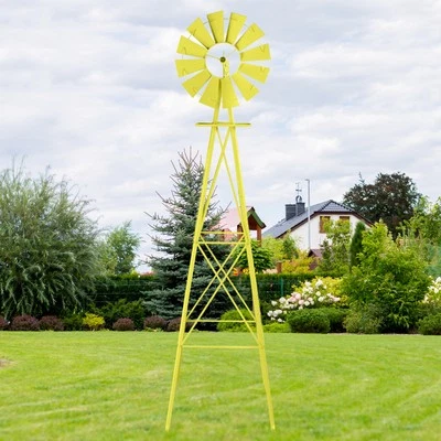 4-foot Iron Windmill Yellow Outdoor Weather Resistant Home Yard 8 FT Garden - Image 1 of 4