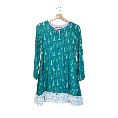 Love and Grow Girl's Green Tree Ruffle Pajama 12Y Night Gown Christmas Holiday - Image 1 of 4