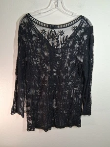 Blusa Brittany Negra Top Tejida Boho Capricho Encaje Transparente Negocios Informal Mediana - Imagen 1 de 4