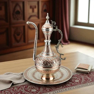 Handgefertigter Kupfer Ewer Krug mit Tablett 40 cm 15,7 Zoll, Wohndeko, türkischer Ibrik - Bild 1 von 13