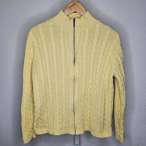L.L. Bean Women’s Vintage Butter Yellow Cable Knit Cotton Full Zip Sweater Large - Picture 1 of 6