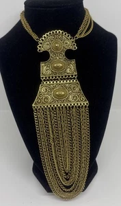 Vintage Multi Strand Gold Tone Articulated Filigree Pendant Fringe Necklace - Picture 1 of 7