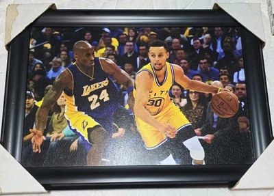 Foto enmarcada de Kobe Bryant vs Stephen Curry 16x20 Lakers Warriors arte de baloncesto Foto 1 de 4