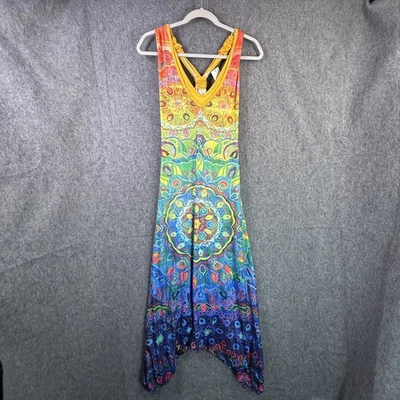 Mono boho de una pieza colorido sin mangas mediano de poliéster para mujer Foto 1 de 4