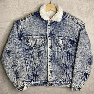 Vintage Levis San Francisco Sherpa Lined Trucker Jacket Acid Wash Denim Size L - Picture 1 of 18