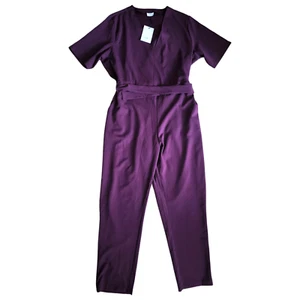 JDY Honey V-Neck Jumpsuit Overall Gr XXL Weinrot Kurzarm mit Bindegürtel NEU - Bild 1 von 3