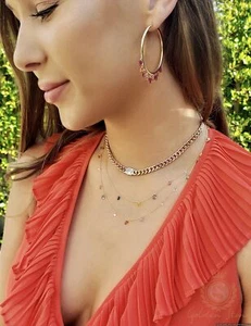Ruby Drilled Yellow Sapphire Round Hoop Earrings in 14K Yellow Gold - Picture 1 of 2