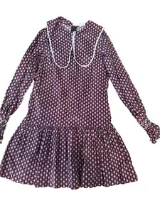 Polly Flinders Vtg 60s Dress Scooter Drop Waist Bib Collar Mod Retro 10 12 Large - Picture 1 of 10