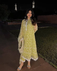 Stunning Look Heavy Soft Net Yellow Top And Bottom With Dupatta For Women - Picture 1 of 13