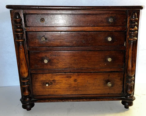 Antique Miniature Cherry Empire Chest of Drawers Beautiful Detail Cover